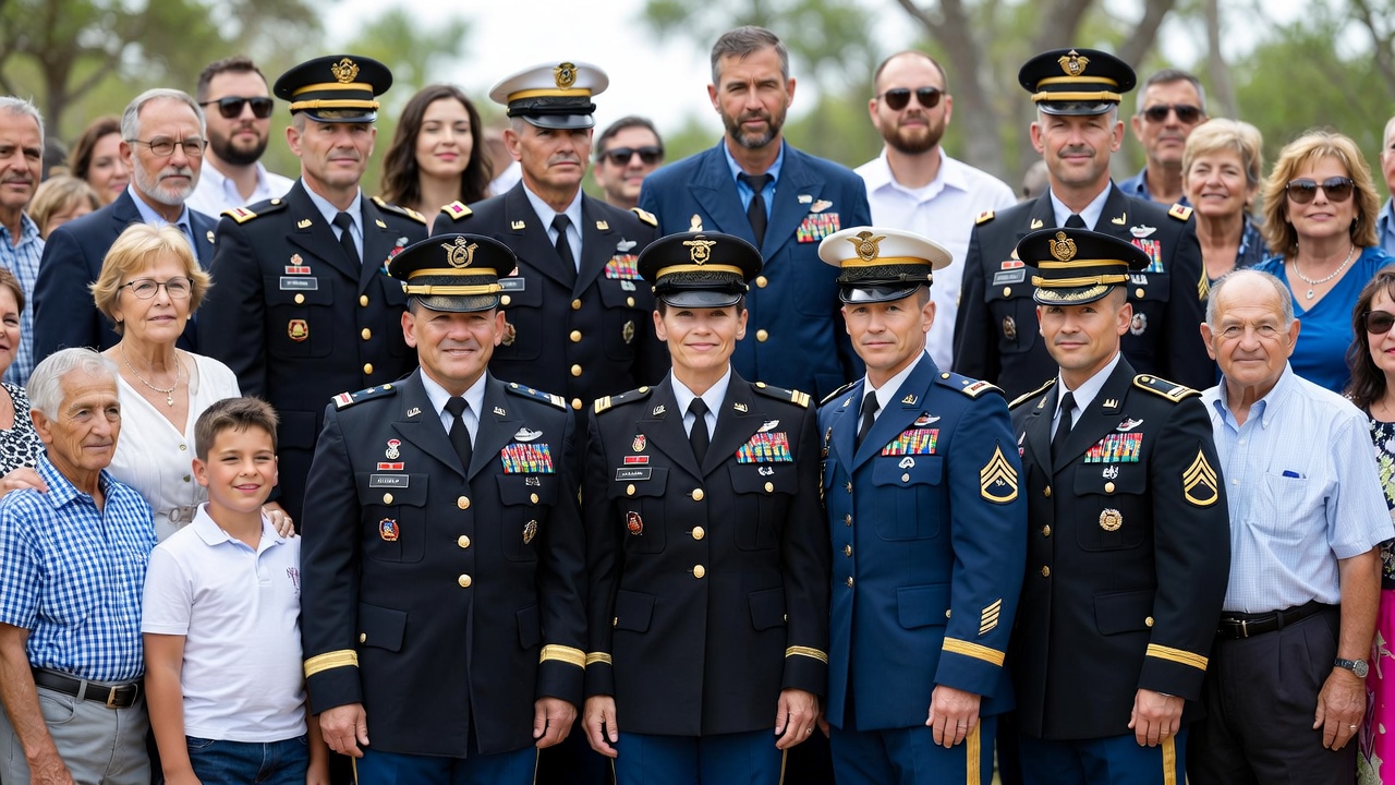 Honored veteran and family standing proudly